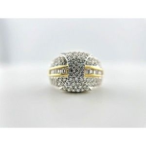 2ctw Baguette & Round Diamond Band Ring in Platinum & 18K Yellow Gold Size 9
